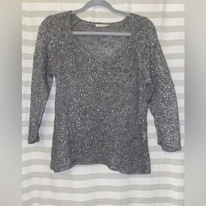 EUC Eileen fisher grey/silver linen raglan sleeve sweater Sz s